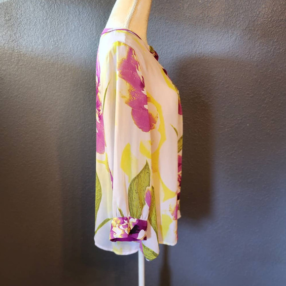 Worthington Women's Long Sleeve VNeck Spring Purple Yellow Floral Blouse Plus 3X - Picture 4 of 7